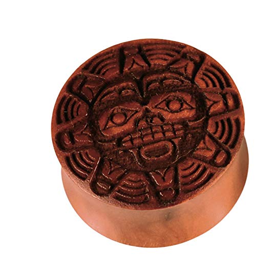 Chic-Net Herren Damen Lobe Plug Flesh Tunnel aus Sawoholz in rotbraun mit Gesicht ALS Sonne Chic-Net Herren Damen Lobe Plug Flesh Tunnel aus Sawoholz in rotbraun mit Gesicht ALS Sonne von CHICNET