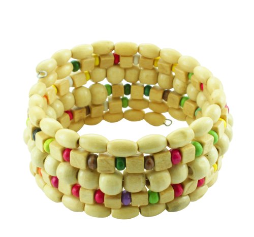 CHICNET Holzarmreif Natur bunt Armreif Holzarmband Armband Holz Spirale auf Draht Damen Holzperlen von CHICNET