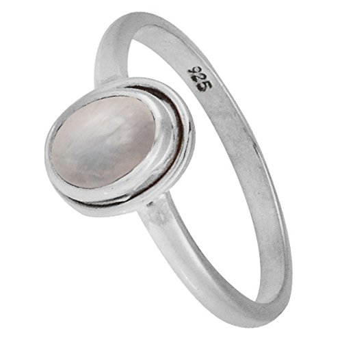 Chic-Net Silberring Mondstein weiß 7 mm oval Stein Rand 925er Sterling Silber Ringe Schmuck 54 (17.2) von CHICNET