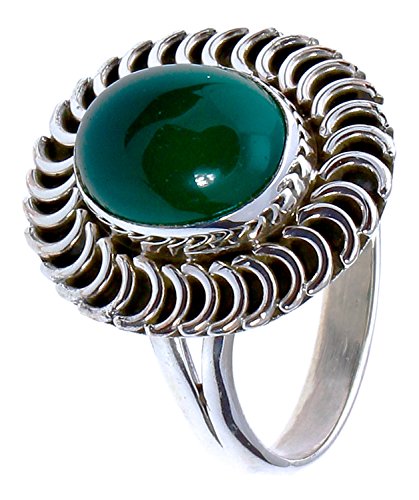 Chic-Net Silberringe Onyx grün oval Bögen Rand breit 925er Sterling Silber Ringe Schmuck 58 (18.5) von CHICNET