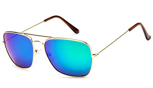 Chic-Net Sonnenbrille Trapez Pilotenbrille 400UV Metallgestell getönt verspiegelt korean hoher Steg unisex Damen Herren Brillen koreanisch Retro Vintage 70er jahre Sonnenbrillen Trend Designer 018 CE von CHICNET