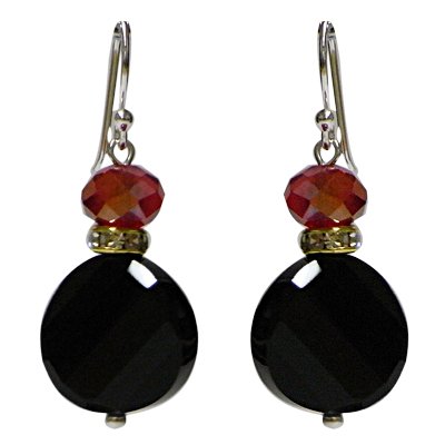 Chic-Net schwarz rot Perlenohrringe Onyx Glas Glitzerring 925er Sterlingsilber-Bügel ca. 17 mm Ø von CHICNET