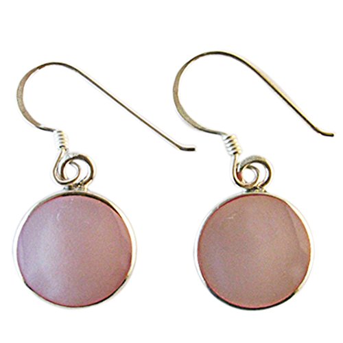 Chic-Net weiß rosa Damen Ohrringe/Ohrhänger aus Perlmutt in 925 Sterling Silber eingefasst, ca. 11 mm Durchmesser von CHICNET