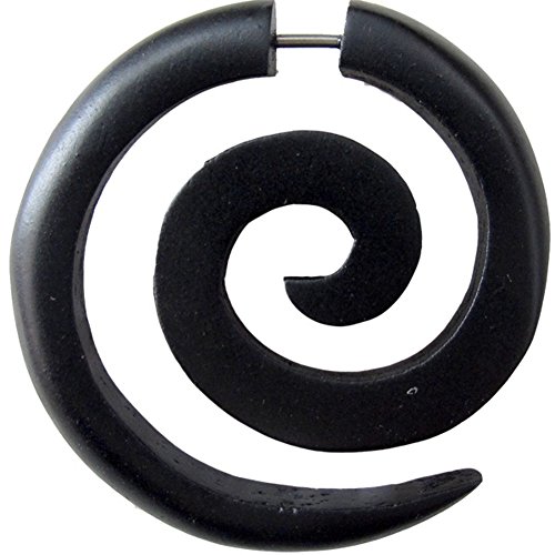 Fake Spirale Lobe Piercing Edelstahl Ohrstecker Dehnschnecke Holz Ohrring Dehner | Dehnspirale unisex Frauen Männer | 6mm 8mm Chirurgenstahl Steckverschluss Schraubverschluss Ohr Tribal groß schwarz von CHICNET