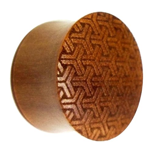 Flesh Plug Sawoholz Peace Knoten Muster double flared Lobe Dehner rotbraun Gravur dunkel Expander | unisex Piercing Damen Herren | Organic Holz Ohrring Ohrstecker Holzplug Earplug Tunnel 18 mm von CHICNET