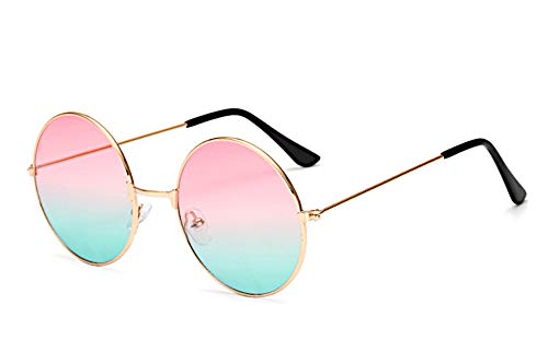 Hochwertige Damen Herren Sonnenbrille Round Glasses Rundglas Hippie Brille, 40er Jahren-Style 400 UV, langer Steg Metall, bunt verspiegelt oder getönt von CHICNET