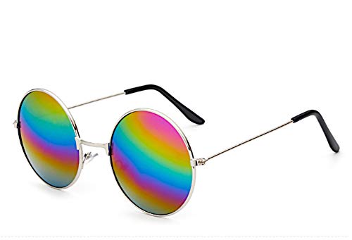 Hochwertige Damen Herren Sonnenbrille Round Glasses Rundglas Hippie Brille, 40er Jahren-Style 400 UV, langer Steg Metall, bunt verspiegelt oder getönt von CHICNET