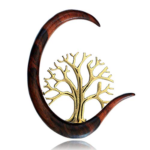 Holz dunkelbraun Piercing Hook Brass gold Baum des Lebens Dehnspirale Dehnschnecke| Tribal Handarbeit Lobe Expander Damen Herren Flesh Dehner Ohrring Sichel Spiralen antik Lebensbaum Baum 06 mm rechts von CHICNET