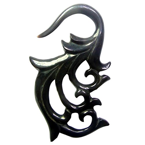 Hook Buffalo Horn Piercing Expander Bögen schwarz 4mm Lobe Fishtail Dehner | Tribal Haken Ohrschmuck für Damen Herren Männer unisex | handgeschnitzt Flesh Tunnel Plug Ohrring Ohrhänger zum Einhängen von CHICNET