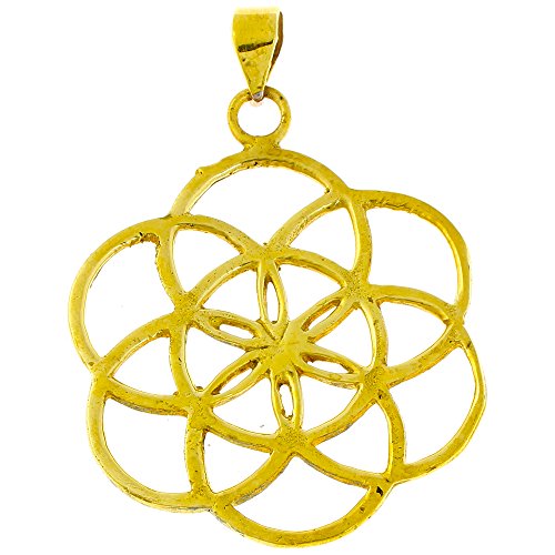 CHICNET Messing Brass Anhänger Blume des Lebens antik Gold Silber Kette Flower of Life | Unisex Halskette Lebensblume Hals Schmuck Halsschmuck Karabiner Tribal | Geschenk Frauen Männer welliger Rand von CHICNET
