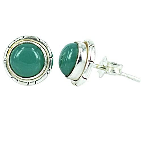Ohrstecker, Grün, Jade, rund, 8mmØ, in massivem Silber eingefasst, 925er Sterlingsilber-Stift von CHICNET