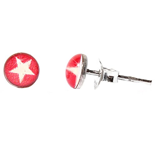 Silberohrstecker Stern Rot Weiß Ohrstecker Glas Sterling Silber Unisex Ohrringe Schmuck von CHICNET