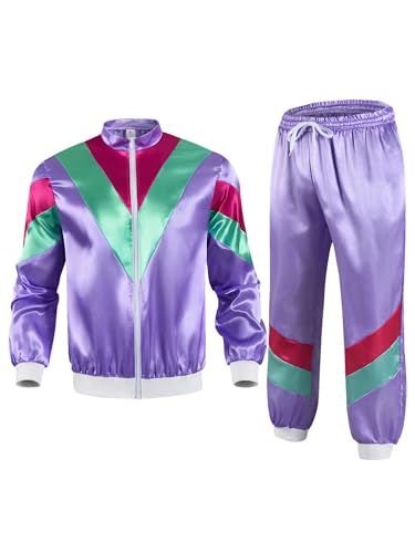 CHICTRY 90er 80er Jahre Outfit Herren Damen Trainingsanzug Jacke Hose Anzug Schlagerparty Bad Taste Outfit Karneval Fasching Violett M von CHICTRY