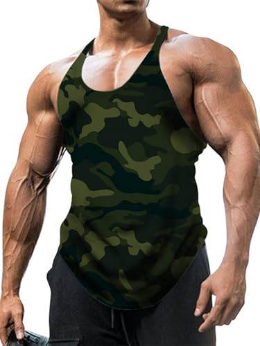 CHICTRY Ärmelloses T-Shirt Camouflage Tank Top Herren Sport Muskelshirt Tanktops Männer Tankshirt Classic unterhemden Sommer Fitness Jogging Stretch Army Grün M von CHICTRY