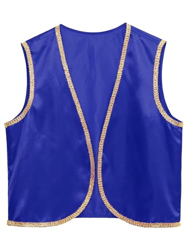 CHICTRY Arabische Weste Herren Halloween Prinz Kostüm Satin Glatt Weste Ärmellos Gilet Jacke Mit Gold Besatz Mittelalter Steampunk Cosplay Verkleidung Königsblau L von CHICTRY