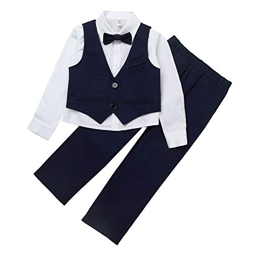 CHICTRY Baby Jungen Bekleidungssets Baumwolle Hemd & Weste & Hose Smoking Gentleman Anzug Festliche Party Hochzeit Tauf Kleidung Z Navy Blau B 98-104 von CHICTRY