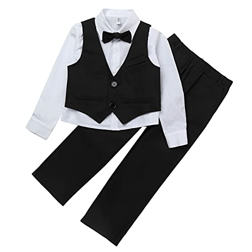 CHICTRY Baby Jungen Bekleidungssets Baumwolle Hemd & Weste & Hose Smoking Gentleman Anzug Festliche Party Hochzeit Tauf Kleidung Z Schwarz B 134-140 von CHICTRY