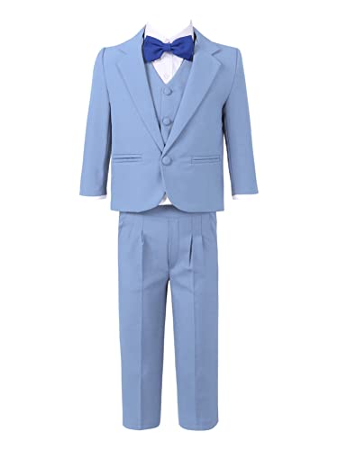 CHICTRY Baby Jungen Gentleman Smoking Anzug Langarm Jacke + Hemd + Weste + Hosen + Krawatte für Festlich Taufe Hochzeit Gr. 74-104 Blau 134-140 von CHICTRY