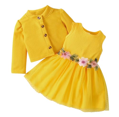 CHICTRY Baby Mädchen Taufkleid Mit Strickjacke Kinder Taufanzug Ärmellos Partykleid Festlich Einfarbig Abendkleid Blumenspitze Cardigan Jacke Lang Outfits Gelb F 80-86 CHICTRY Baby Mädchen Taufkleid Mit Strickjacke Kinder Taufanzug Ärmellos Partykleid Festlich Einfarbig Abendkleid Blumenspitze Cardigan Jacke Lang Outfits Gelb F 80-86 von CHICTRY
