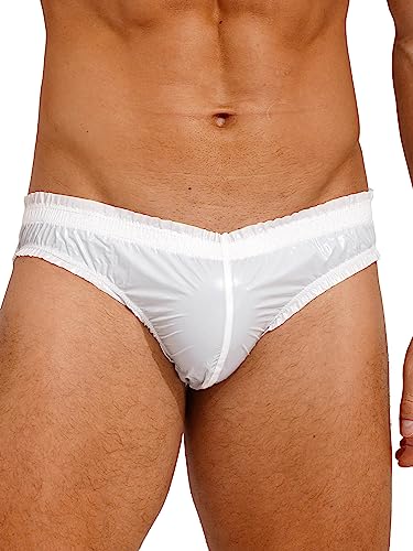 CHICTRY Badehose Slip Herren Kurz Schnelltrocknend Low Waist Höschen Bulge Pouch Unterhose Dessous Atmungsaktiv Einfarbig Badeshorts Kurz Eng Swimwear Elfenbein XL von CHICTRY