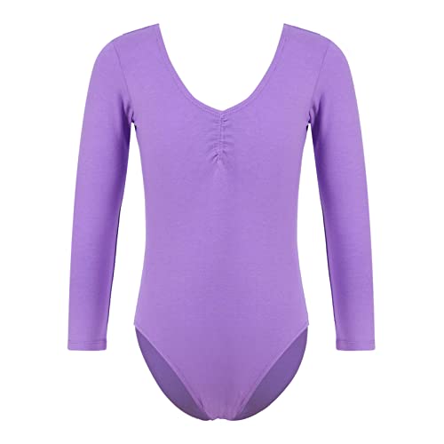 CHICTRY Ballett Body Mädchen Langarm Einfarbig Ballettanzug Ohne Rock Stehkragen Tanzbody Gymnastik Bodysuit Stretch Dancewear Gr. 98-152 B Hell Lila 134-140 von CHICTRY