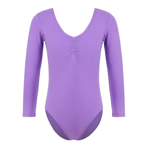 CHICTRY Ballett Body Mädchen Langarm Einfarbig Ballettanzug Ohne Rock Stehkragen Tanzbody Gymnastik Bodysuit Stretch Dancewear Gr. 98-152 B Hell Lila 98-104 von CHICTRY