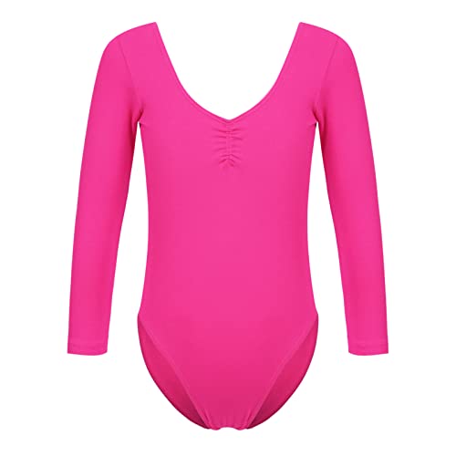 CHICTRY Ballett Body Mädchen Langarm Einfarbig Ballettanzug Ohne Rock Stehkragen Tanzbody Gymnastik Bodysuit Stretch Dancewear Gr. 98-152 B Hot Pink 158-164 von CHICTRY