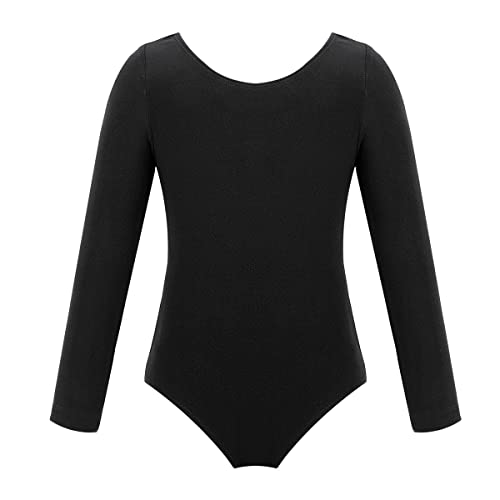 CHICTRY Ballett Body Mädchen Langarm Einfarbig Ballettanzug Ohne Rock Stehkragen Tanzbody Gymnastik Bodysuit Stretch Dancewear Gr. 98-152 C Schwarz 122-128 von CHICTRY