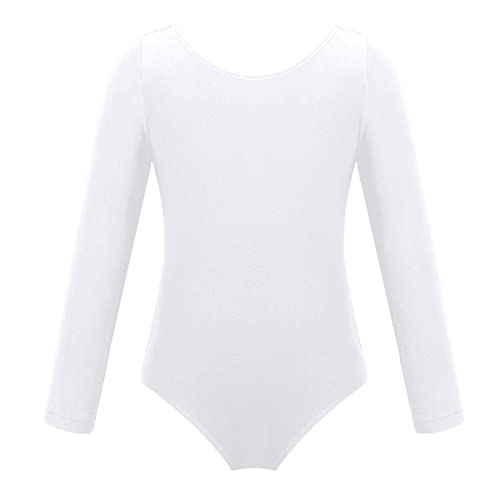 CHICTRY Ballett Body Mädchen Langarm Einfarbig Ballettanzug Ohne Rock Stehkragen Tanzbody Gymnastik Bodysuit Stretch Dancewear Gr. 98-152 C Weiß 134-140 von CHICTRY