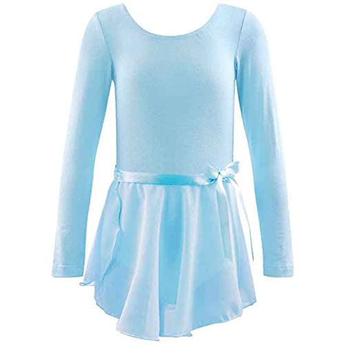 CHICTRY Ballettkleid Mädchen Kurzarm/Langarm Ballett Trikot Baumwolle Ballettanzug Kinder Ballettkleidung Set mit Chiffon Rock Gr. 92-152 A Hellblau 104-110 von CHICTRY