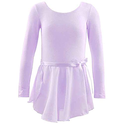 CHICTRY Ballettkleid Mädchen Kurzarm/Langarm Ballett Trikot Baumwolle Ballettanzug Kinder Ballettkleidung Set mit Chiffon Rock Gr. 92-152 A Lavender&Rosa 104-110 von CHICTRY