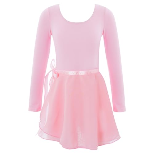 CHICTRY Ballettkleid Mädchen Kurzarm/Langarm Ballett Trikot Baumwolle Ballettanzug Kinder Ballettkleidung Set mit Chiffon Rock Gr. 92-152 A Rosa 104-110 von CHICTRY