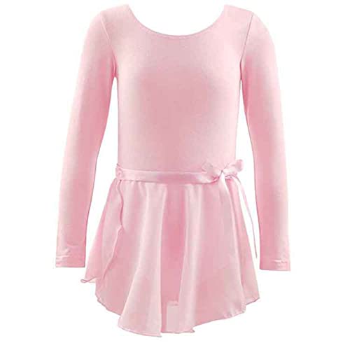 CHICTRY Ballettkleid Mädchen Kurzarm/Langarm Ballett Trikot Baumwolle Ballettanzug Kinder Ballettkleidung Set mit Chiffon Rock Gr. 92-152 A Rosa 110-116 von CHICTRY