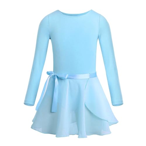 CHICTRY Ballettkleid Mädchen Kurzarm/Langarm Ballett Trikot Baumwolle Ballettanzug Kinder Ballettkleidung Set mit Chiffon Rock Gr. 92-152 A_Himmelblau 110-116 von CHICTRY