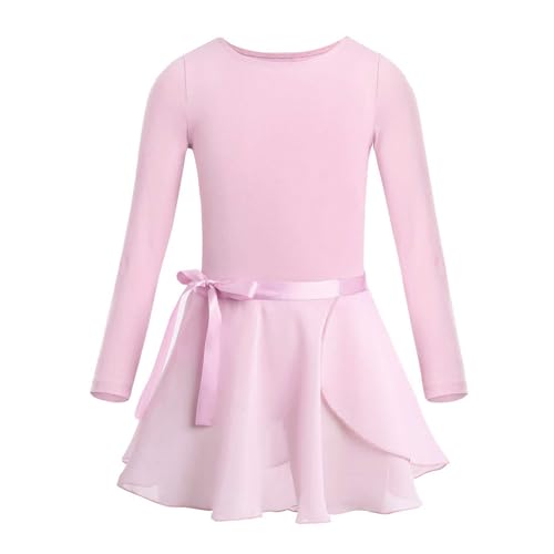 CHICTRY Ballettkleid Mädchen Kurzarm/Langarm Ballett Trikot Baumwolle Ballettanzug Kinder Ballettkleidung Set mit Chiffon Rock Gr. 92-152 Rosa B 110-116 von CHICTRY