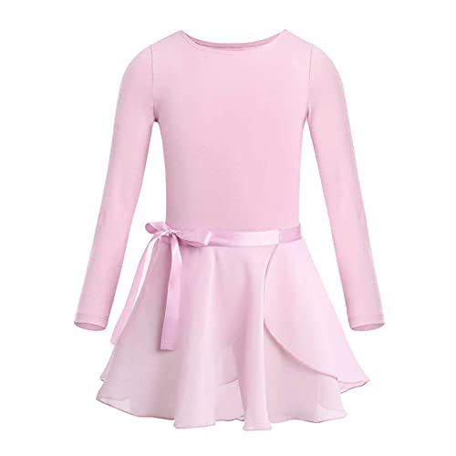 CHICTRY Ballettkleid Mädchen Kurzarm/Langarm Ballett Trikot Baumwolle Ballettanzug Kinder Ballettkleidung Set mit Chiffon Rock Gr. 92-152 Rosa B 98-104 von CHICTRY