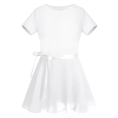 CHICTRY Ballettkleid Mädchen Kurzarm/Langarm Ballett Trikot Baumwolle Ballettanzug Kinder Ballettkleidung Set mit Chiffon Rock Gr. 92-152 X_Weiß 122-128 von CHICTRY