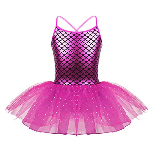 CHICTRY Ballettkleid Pailletten Kinder Mädchen Meerjungfrau Prinzessin Kostüm Festlich Ärmellos Ballett Body Tanztrikot Mit Tüllrock Für Fasching Karneval Rose Rot 104-110 von CHICTRY