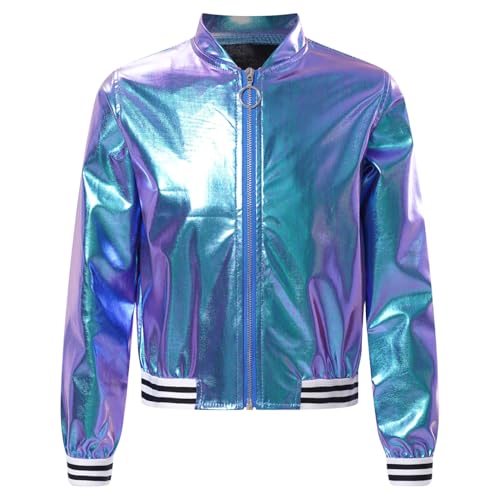 CHICTRY Baseball Jacke Kinder Mädchen Metallic Bomberjacke Langarm Bikerjacke Streifen Patchwork Sweatjacke Mit Reißverschluss Holographic Space Outfit Bunt 158-164 CHICTRY Baseball Jacke Kinder Mädchen Metallic Bomberjacke Langarm Bikerjacke Streifen Patchwork Sweatjacke Mit Reißverschluss Holographic Space Outfit Bunt 158-164 von CHICTRY