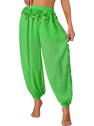 CHICTRY Bauchtanz Haremshose Damen Chiffon Tribal Arabisch Hose Pailletten Glänzend Lose Bauchtanz Kostüm Pumphose für Bauchtanz Yoga Pilates Party Grün Einheitsgröße von CHICTRY