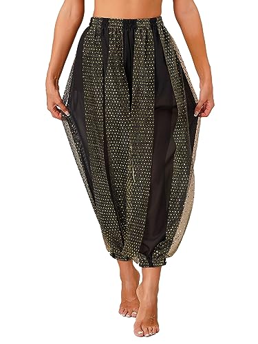 CHICTRY Bauchtanz Haremshose Damen Chiffon Tribal Arabisch Hose Pailletten Glänzend Lose Bauchtanz Kostüm Pumphose für Bauchtanz Yoga Pilates Party Schwarz A Einheitsgröße von CHICTRY