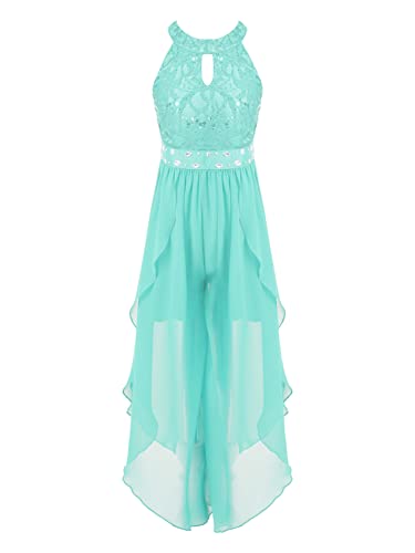 CHICTRY Blumenmädchen Jumpsuit Mädchen Festlich Hochzeit Overall Kinder Pailletten Glitzer Hosenanzug Ärmellos Partykleid Chiffon Ballkleid A Linien Minzgrün 122-128 von CHICTRY