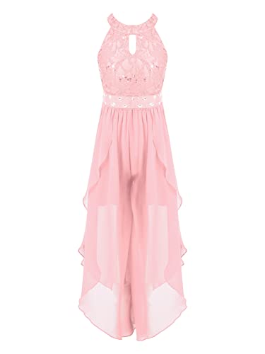 CHICTRY Blumenmädchen Jumpsuit Mädchen Festlich Hochzeit Overall Kinder Pailletten Glitzer Hosenanzug Ärmellos Partykleid Chiffon Ballkleid A Linien Rosa 158-164 von CHICTRY