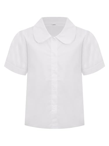 CHICTRY Bluse Mädchen Weiß Kurzarm Puppenkragen Schuluniform Sommer Tunika Button Down Shirt Freizeithemd Für 3-16 Jahre Typ A 122-128 von CHICTRY