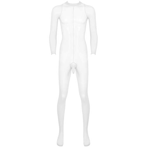 CHICTRY Bodystocking Transparent Herren Nylon-Body Overall Dessous Ganzkörperanzug mit Penishülle Strumpfhosen Lingerie Clubwear Weiß OneSize von CHICTRY