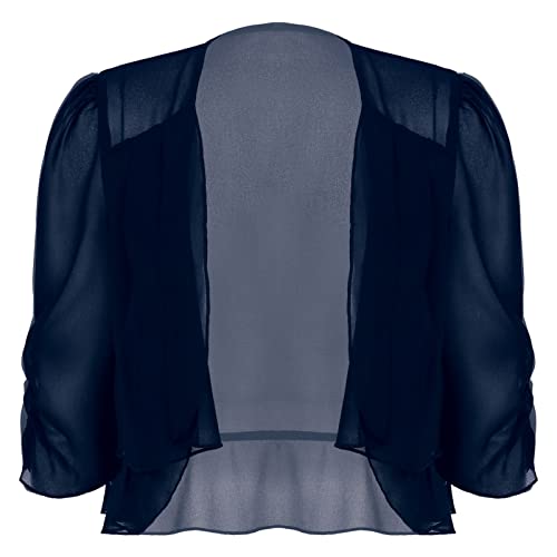 CHICTRY Chiffon Bolero Damen Bolerojacke Festlich Halbarm Elegant Jacke Leicht Transparent Offene Blazer Cardigan Strickjacke für Sommer Navy Blau 4XL von CHICTRY