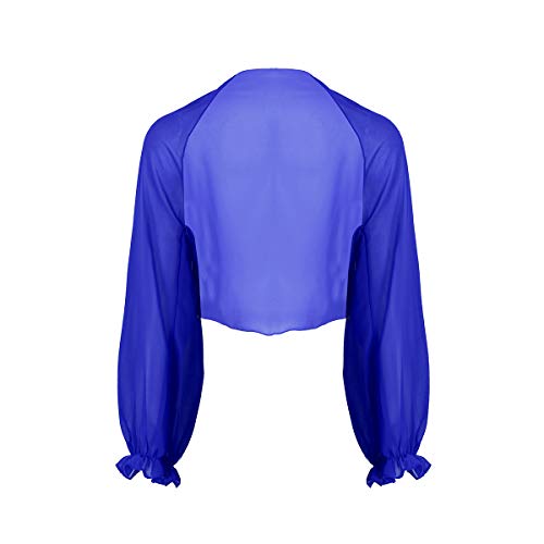 CHICTRY Damen Bolero Chiffon Cardigan Leichte Festliche Bolerojacke Elegant Sommer Shrug Schulterjacke Transparent Jäckchen mit Lange Ärmel Bettjäckchen Blau Einheitsgröße von CHICTRY