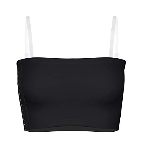 CHICTRY Damen Bustier Top BH Bandeau Tube Top Brust Binder mit Unsichtbare Träger Kurze Korsett Tomboy Brust Wrap Schwarz L von CHICTRY