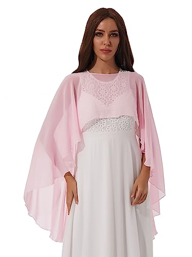 CHICTRY Damen Chiffon Asymmetrisches Bolero Poncho Shrug Schal Wraps Umhang Lang U-Auschnitt Hochzeit Brautschal Brautjacke Cape für Abendkleidung Rosa One Size CHICTRY Damen Chiffon Asymmetrisches Bolero Poncho Shrug Schal Wraps Umhang Lang U-Auschnitt Hochzeit Brautschal Brautjacke Cape für Abendkleidung Rosa One Size von CHICTRY