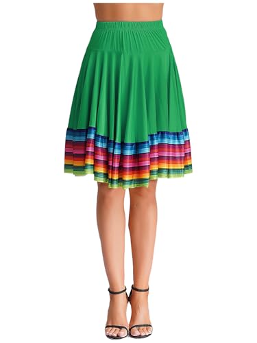 CHICTRY Damen Flamenco Dance Lange Rock Maxirock Tanzrock Faltenrock Tango Latein Walzer Bauchtanz Ballroom Wettbewerb Kostüm Grün A L von CHICTRY